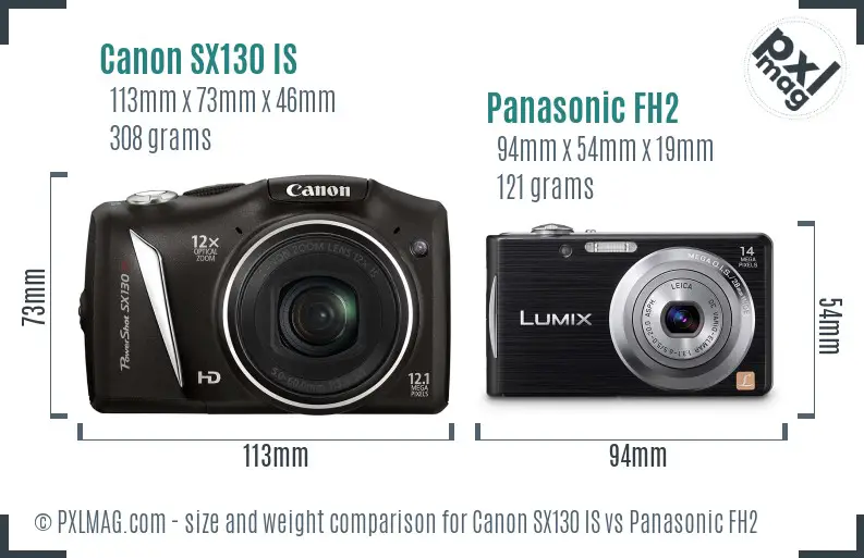 Canon SX130 IS vs Panasonic FH2 size comparison