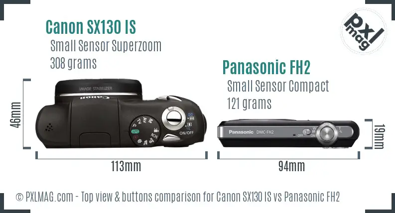 Canon SX130 IS vs Panasonic FH2 top view buttons comparison