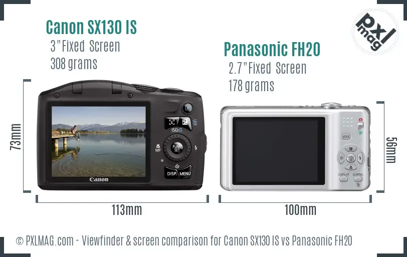 Canon SX130 IS vs Panasonic FH20 Screen and Viewfinder comparison