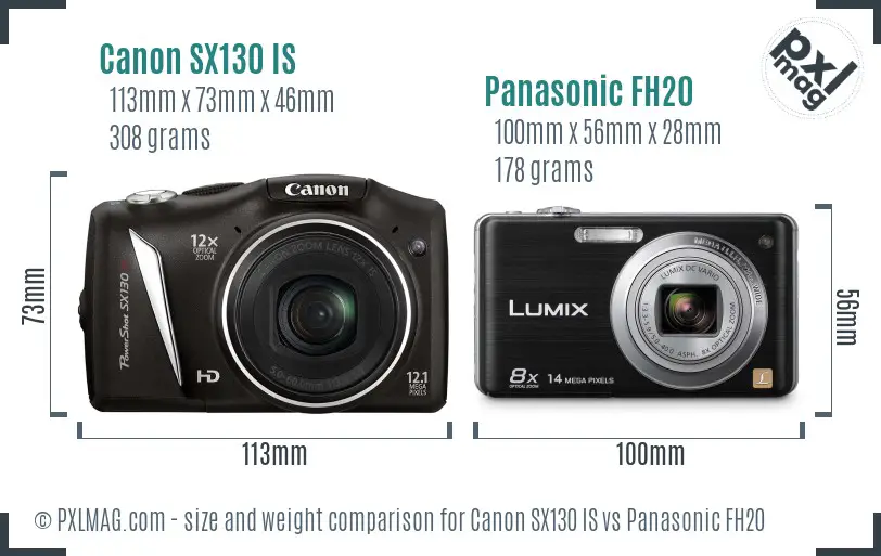Canon SX130 IS vs Panasonic FH20 size comparison