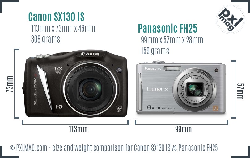 Canon SX130 IS vs Panasonic FH25 size comparison