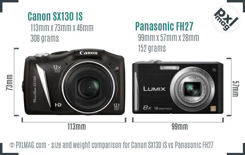 Canon SX130 IS vs Panasonic FH27 size comparison