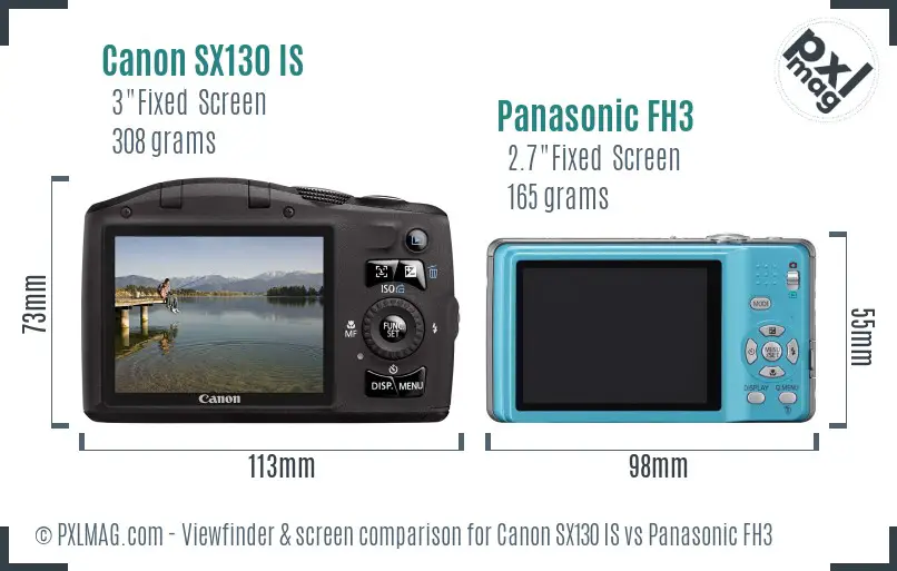 Canon SX130 IS vs Panasonic FH3 Screen and Viewfinder comparison