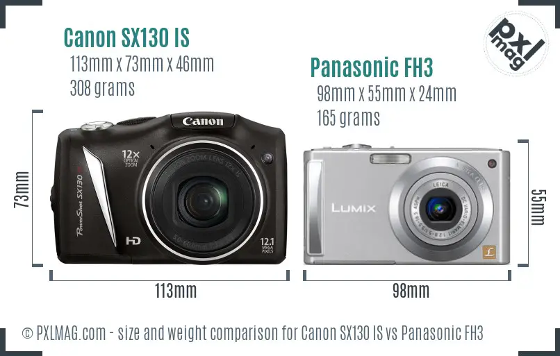 Canon SX130 IS vs Panasonic FH3 size comparison