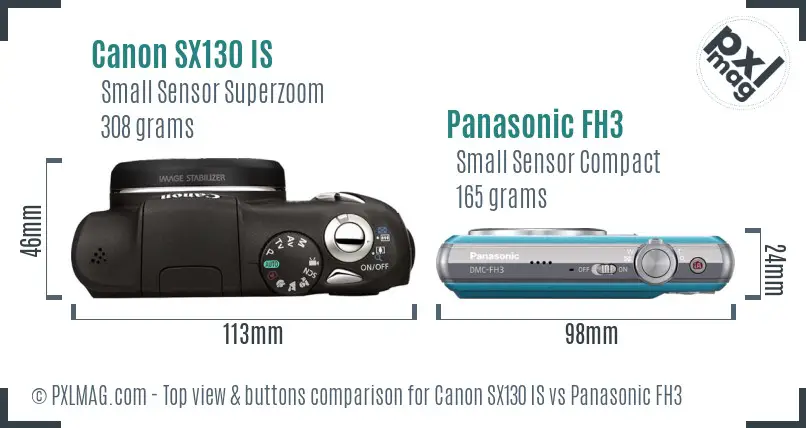 Canon SX130 IS vs Panasonic FH3 top view buttons comparison