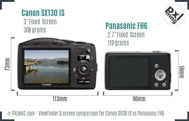 Canon SX130 IS vs Panasonic FH6 Screen and Viewfinder comparison