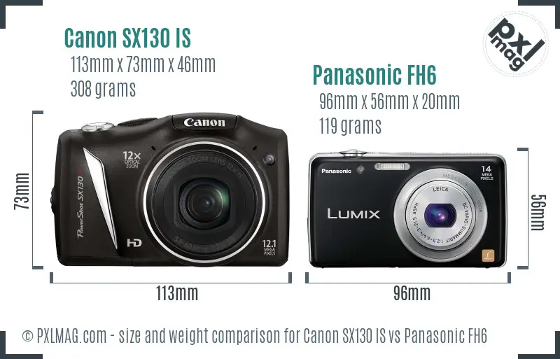 Canon SX130 IS vs Panasonic FH6 size comparison