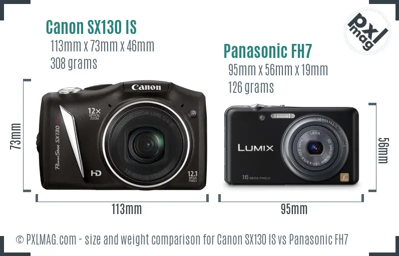 Canon SX130 IS vs Panasonic FH7 size comparison