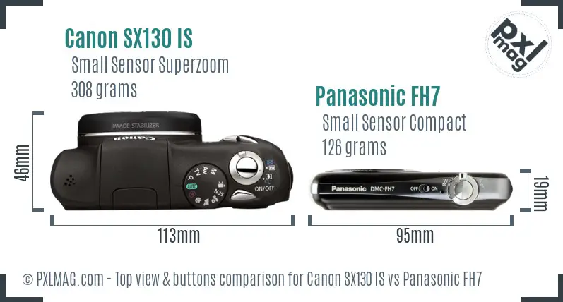 Canon SX130 IS vs Panasonic FH7 top view buttons comparison
