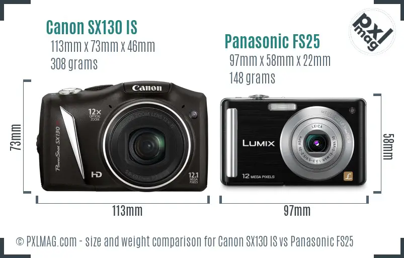 Canon SX130 IS vs Panasonic FS25 size comparison