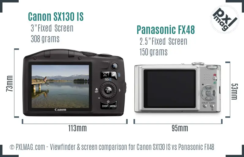 Canon SX130 IS vs Panasonic FX48 Screen and Viewfinder comparison