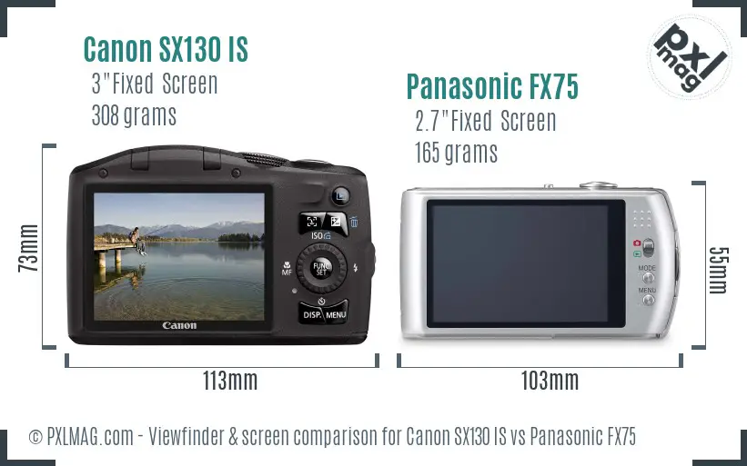 Canon SX130 IS vs Panasonic FX75 Screen and Viewfinder comparison Canon SX130 IS vs Panasonic FX75 Screen and Viewfinder comparison