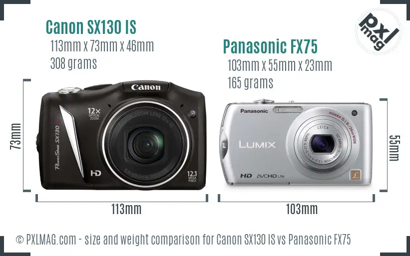 Canon SX130 IS vs Panasonic FX75 size comparison Canon SX130 IS vs Panasonic FX75 size comparison