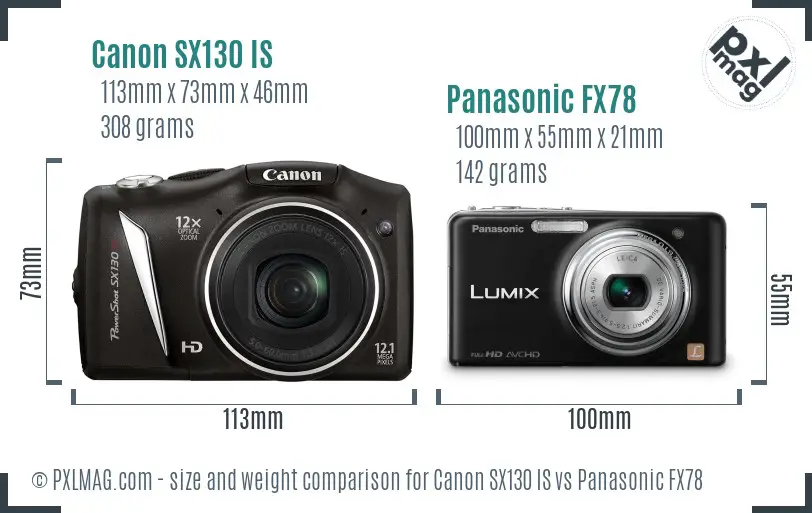Canon SX130 IS vs Panasonic FX78 size comparison Canon SX130 IS vs Panasonic FX78 size comparison