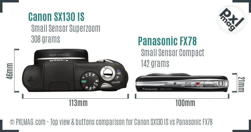Canon SX130 IS vs Panasonic FX78 top view buttons comparison Canon SX130 IS vs Panasonic FX78 top view buttons comparison