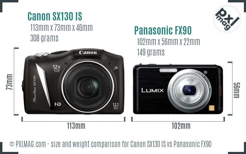 Canon SX130 IS vs Panasonic FX90 size comparison