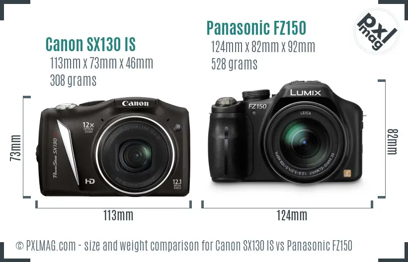 Canon SX130 IS vs Panasonic FZ150 size comparison