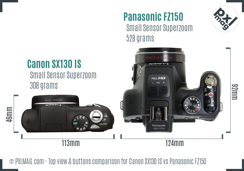 Canon SX130 IS vs Panasonic FZ150 top view buttons comparison