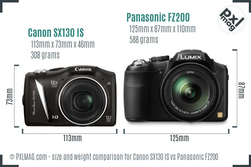 Canon SX130 IS vs Panasonic FZ200 size comparison
