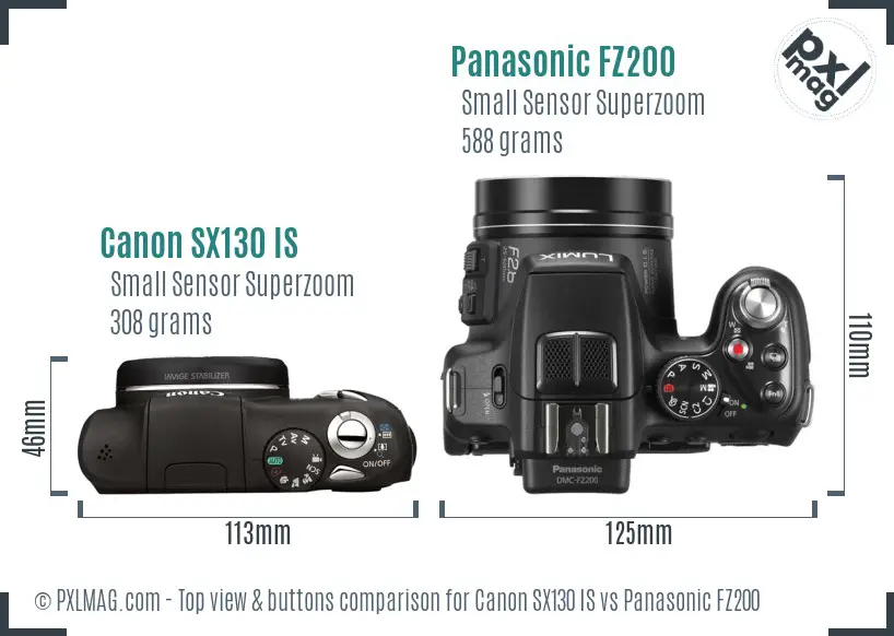 Canon SX130 IS vs Panasonic FZ200 top view buttons comparison