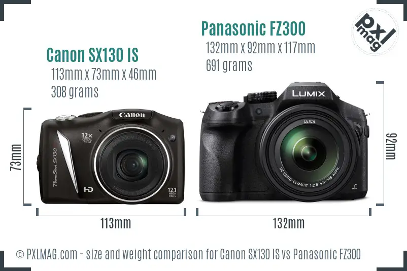 Canon SX130 IS vs Panasonic FZ300 size comparison