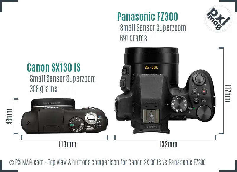 Canon SX130 IS vs Panasonic FZ300 top view buttons comparison