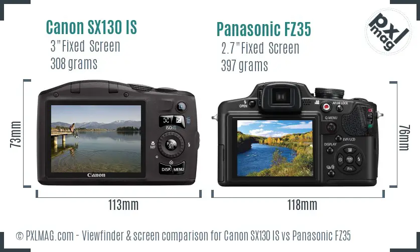 Canon SX130 IS vs Panasonic FZ35 Screen and Viewfinder comparison