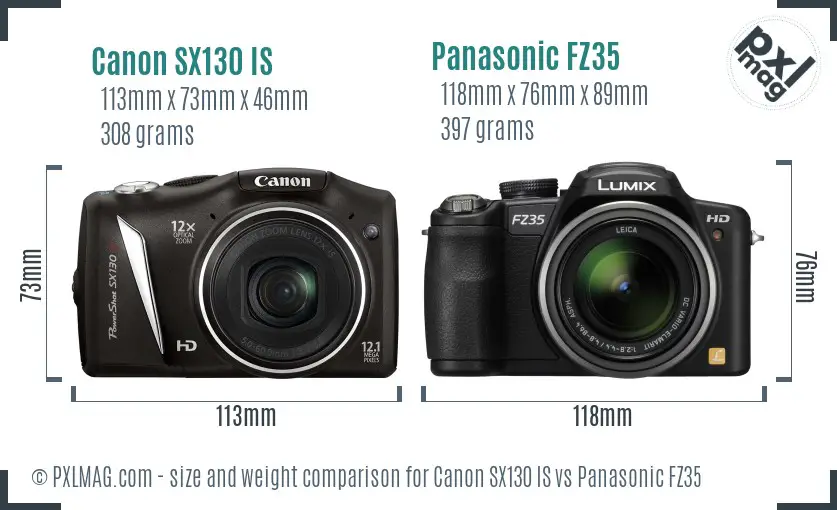 Canon SX130 IS vs Panasonic FZ35 size comparison