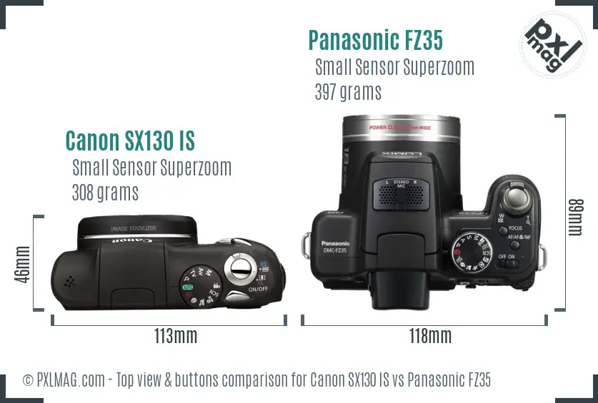 Canon SX130 IS vs Panasonic FZ35 top view buttons comparison