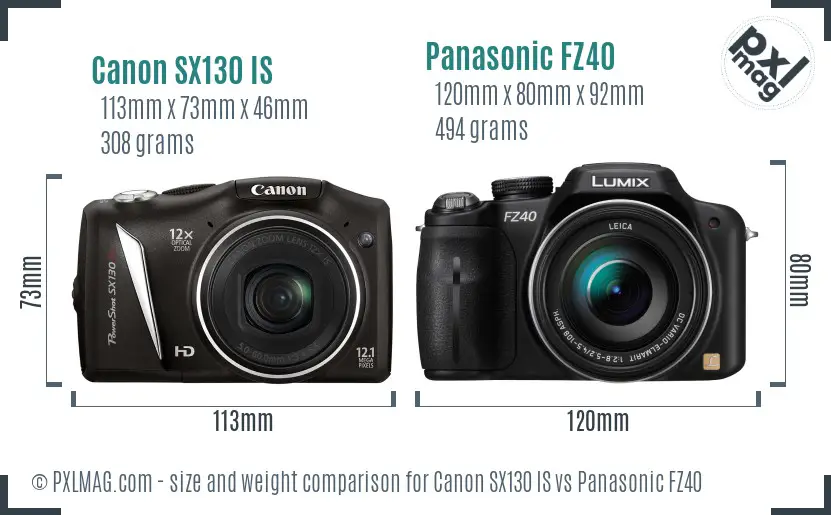 Canon SX130 IS vs Panasonic FZ40 size comparison