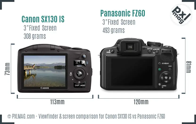 Canon SX130 IS vs Panasonic FZ60 Screen and Viewfinder comparison