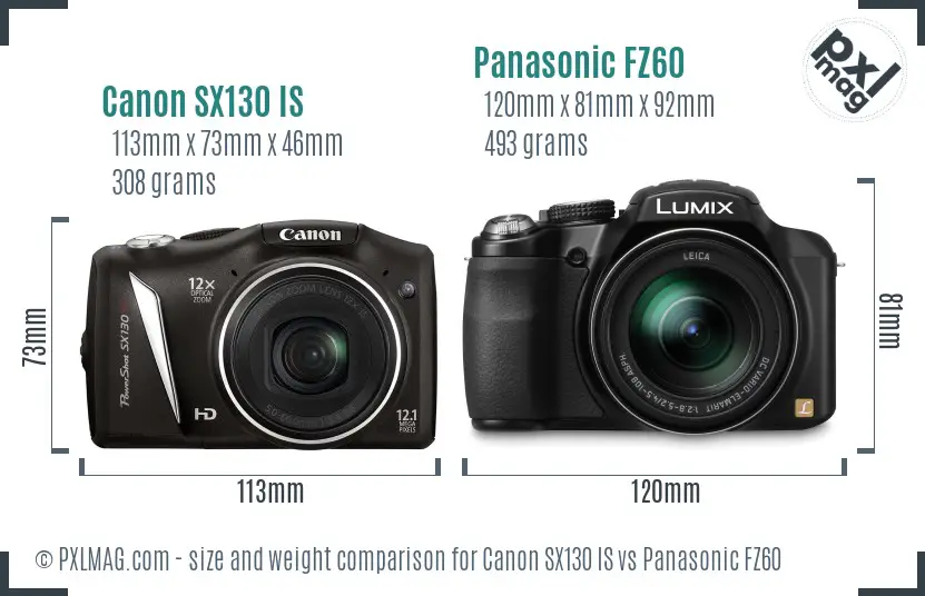 Canon SX130 IS vs Panasonic FZ60 size comparison