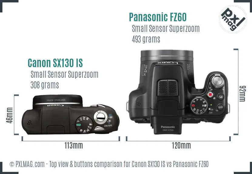 Canon SX130 IS vs Panasonic FZ60 top view buttons comparison