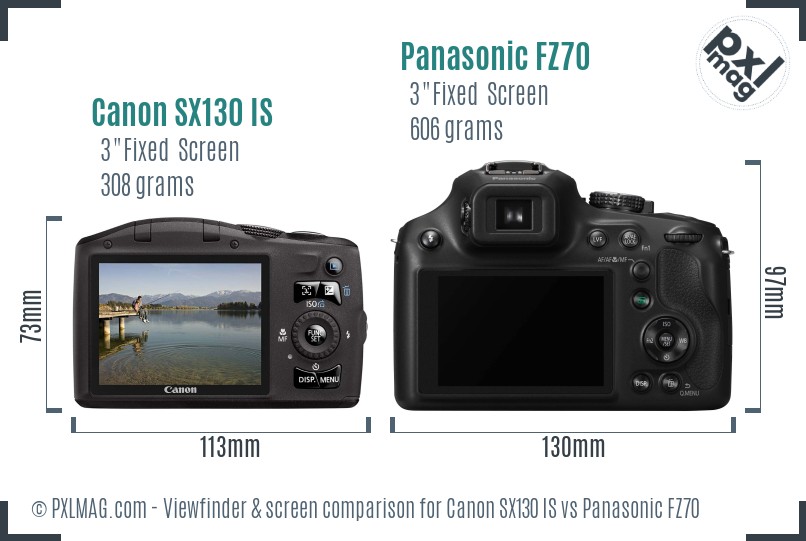 Canon SX130 IS vs Panasonic FZ70 Screen and Viewfinder comparison