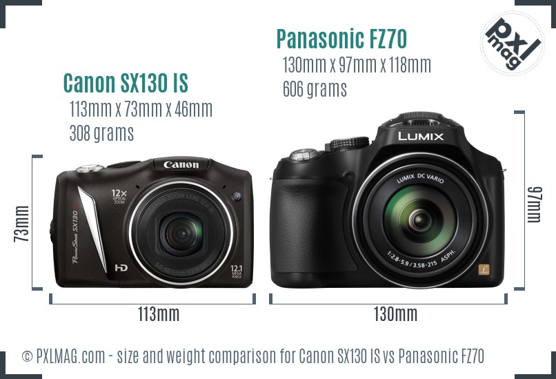 Canon SX130 IS vs Panasonic FZ70 size comparison