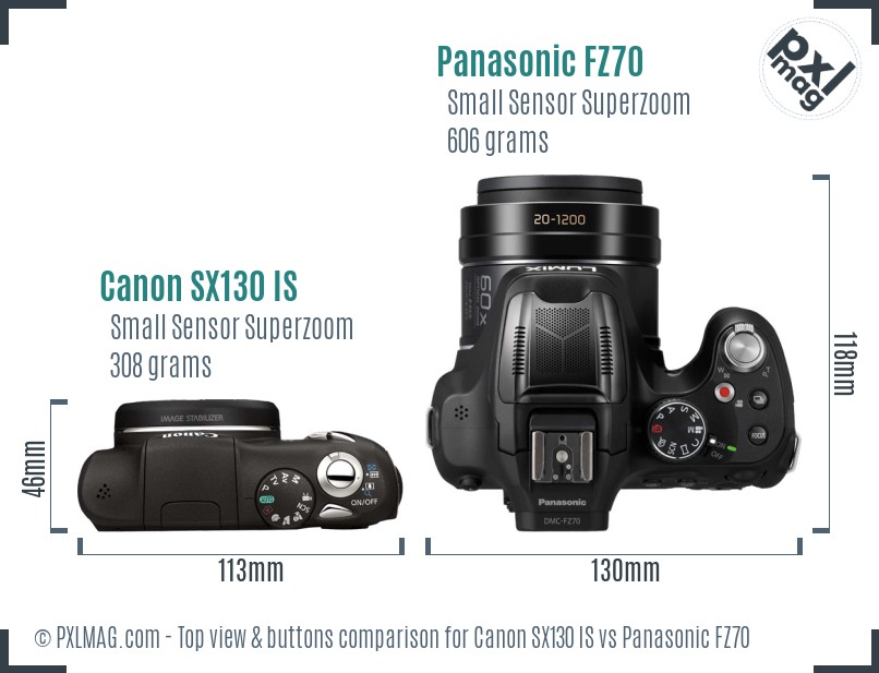 Canon SX130 IS vs Panasonic FZ70 top view buttons comparison
