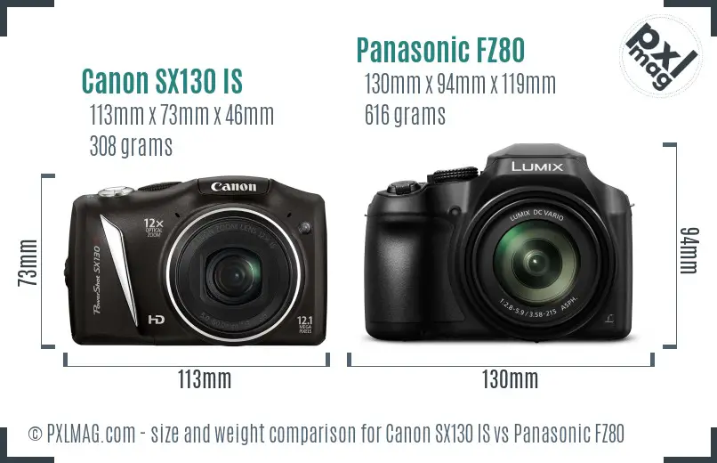 Canon SX130 IS vs Panasonic FZ80 size comparison