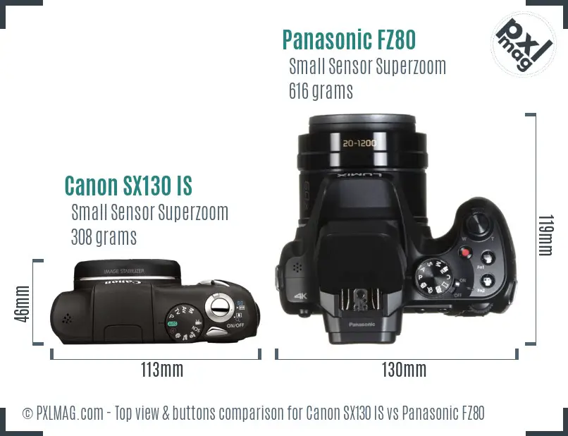 Canon SX130 IS vs Panasonic FZ80 top view buttons comparison