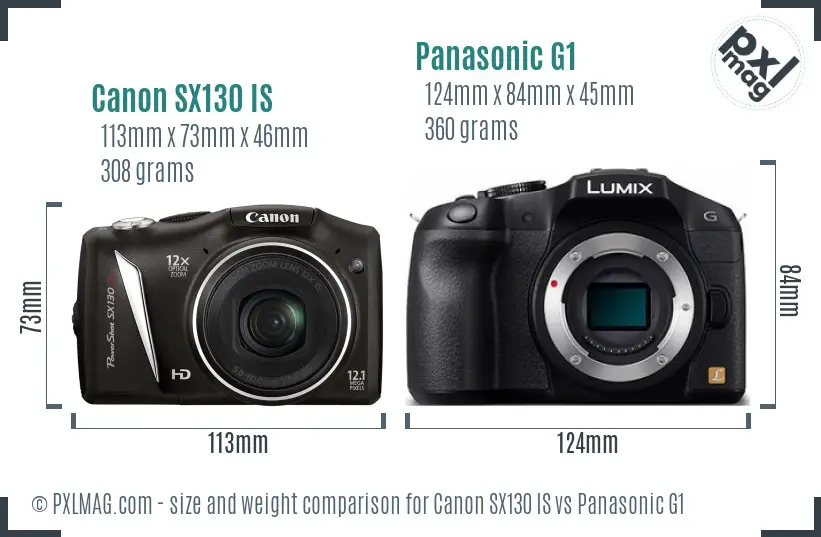 Canon SX130 IS vs Panasonic G1 size comparison