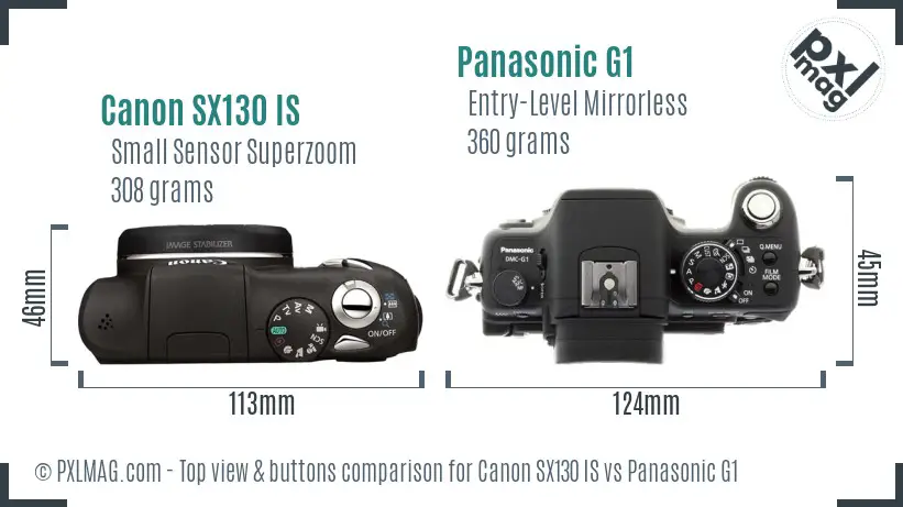Canon SX130 IS vs Panasonic G1 top view buttons comparison