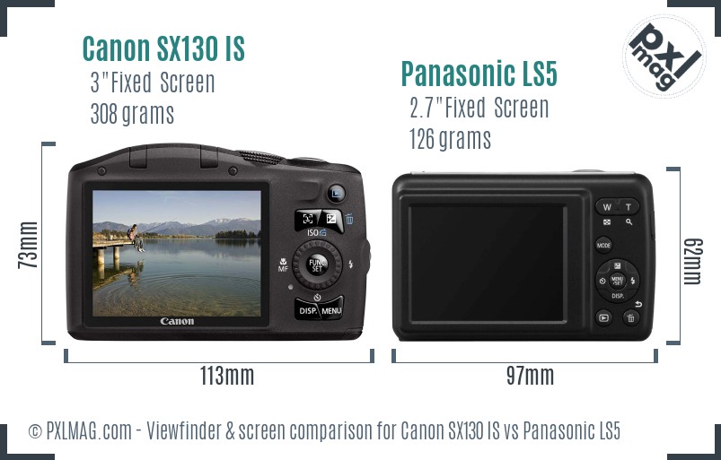 Canon SX130 IS vs Panasonic LS5 Screen and Viewfinder comparison