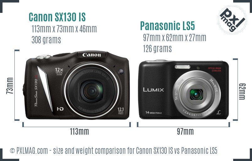 Canon SX130 IS vs Panasonic LS5 size comparison Canon SX130 IS vs Panasonic LS5 size comparison
