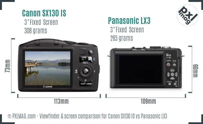 Canon SX130 IS vs Panasonic LX3 Screen and Viewfinder comparison