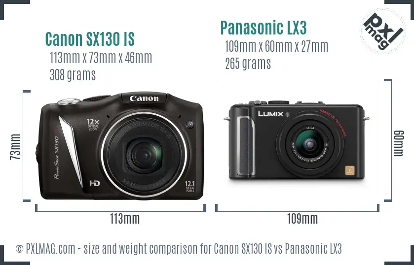 Canon SX130 IS vs Panasonic LX3 size comparison