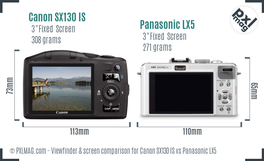 Canon SX130 IS vs Panasonic LX5 Screen and Viewfinder comparison