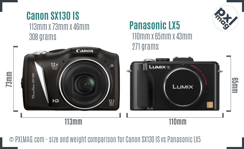 Canon SX130 IS vs Panasonic LX5 size comparison