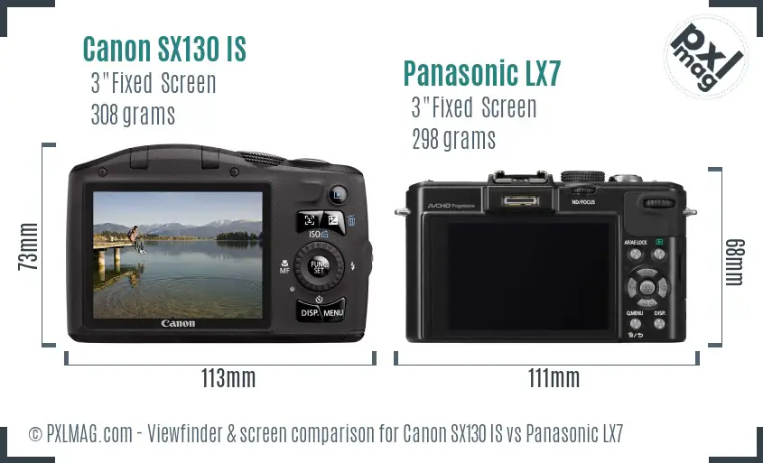 Canon SX130 IS vs Panasonic LX7 Screen and Viewfinder comparison