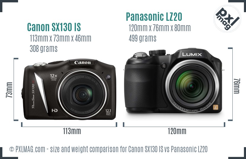 Canon SX130 IS vs Panasonic LZ20 size comparison
