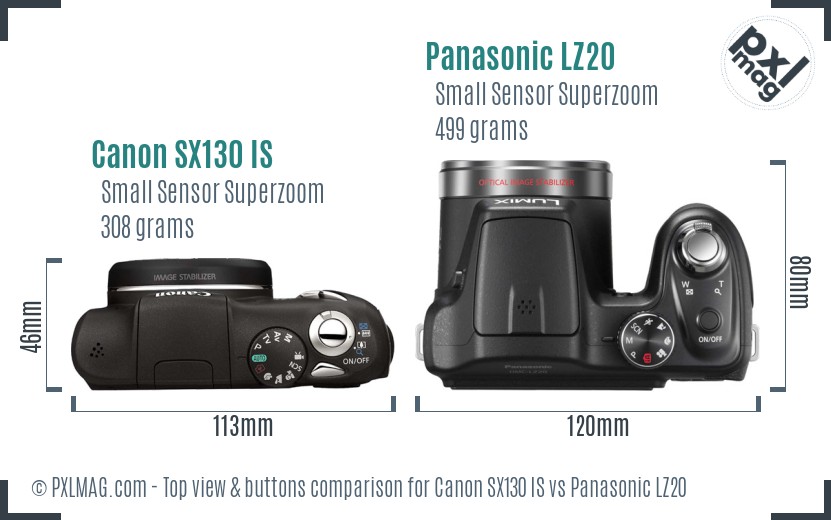 Canon SX130 IS vs Panasonic LZ20 top view buttons comparison