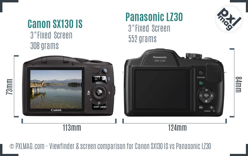 Canon SX130 IS vs Panasonic LZ30 Screen and Viewfinder comparison